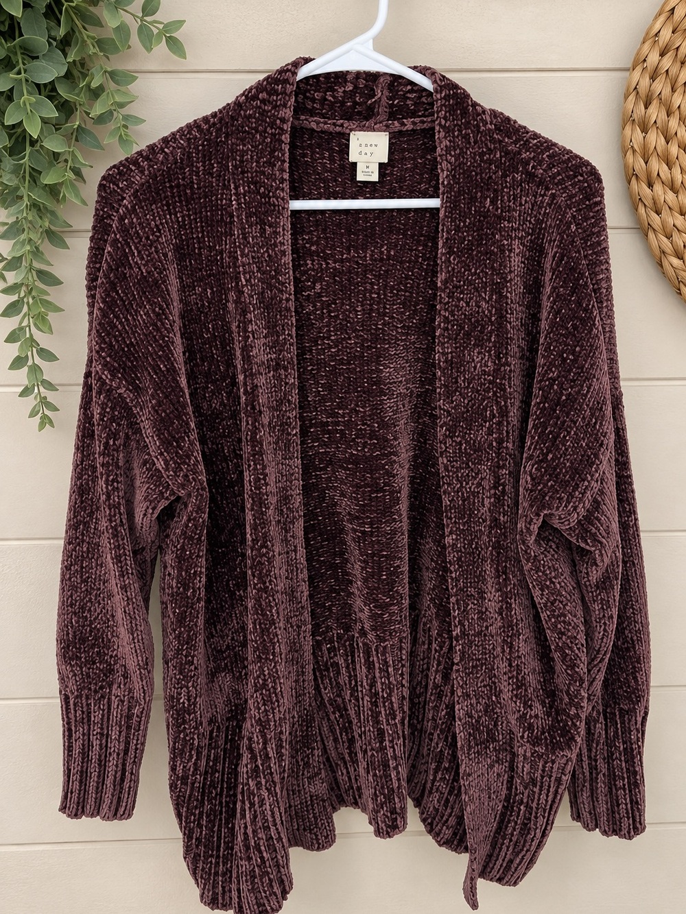A New Day Women’s Chenille Open Front Cardigan Sweater Brown Size M